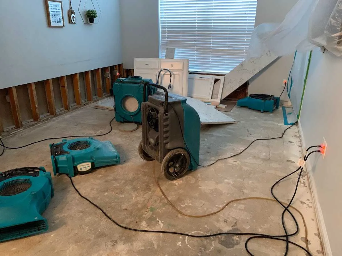 Dehumidifier in flood-cut room for Water Damage Restoration in Kinnelon